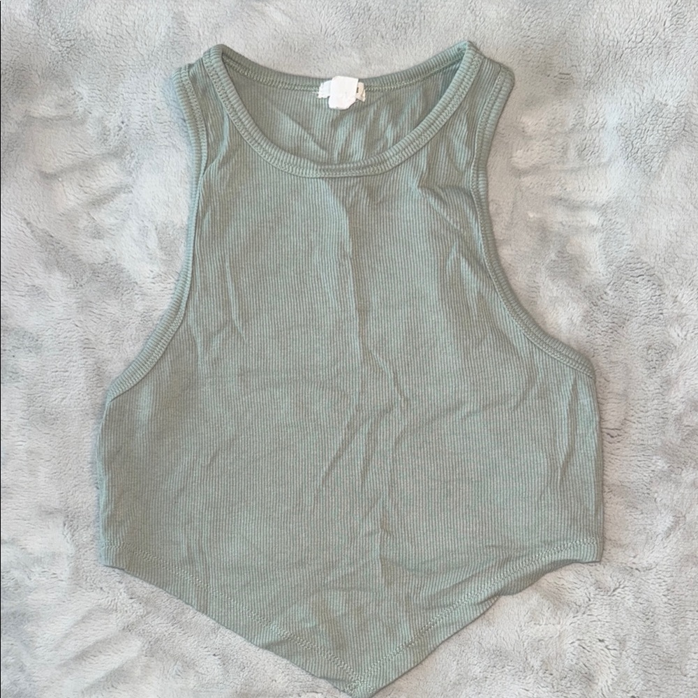 Garage Green Asymmetrical Crop Tank Top